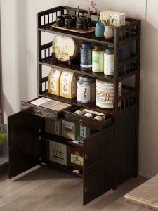 New Chinese Style Tea Table Multi-Functional Non-Raw Wood Multi-Layer Storage Rack Tea Room Tea Leaf Storage Shelf Home Use