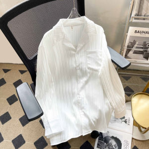 Cuban Collar Long Sleeves Shirt Baby Boy and Girl Summer Pure Color K-style Trendy Easiest for Match Loose Fancy White Shirt Coat