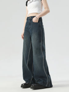 กางเกงยีนส์ทรงหลวมเอวสูงสไตล์ย้อนยุค กางเกงขายาวทรงตรงสำหรับผู้ชาย ฤดูใบไม้ผลิและฤดูร้อน กางเกงยีนส์ทรงหลวมสบายๆ
