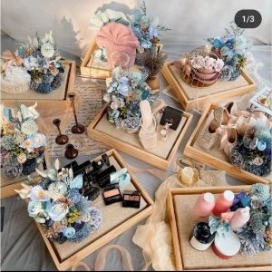 souvernir seserahan/ parcel pernikahan bahan kayu jati Belanda 1 set isi4 tutup mika kekinian