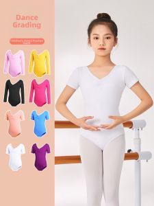 Childrens Ballet Dance Practice Suit Short Sleeve Leotard Gymnastics Outfit White Dance Costume Girls Summer Dancewear