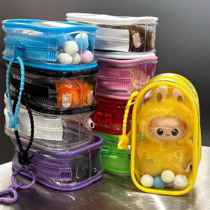 For Mini Labubu Pin For LoveTransparent Colorful Protector Case V4 Doll Accessories Plush Doll Display Bag Outdoor Keychain Toy