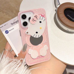 Sanrio Hello Kitty Kawaii KT Head Mirror Phone Case For iPhone 16 15 14 13 Pro Max 11 12 13 Pro 16 Pro 15 Pro Girl Y2K Cover
