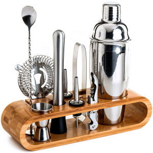 Mixology Bartender Kit 10-Piece Bar Tool Set with Bamboo Stand Martini Cocktail Shaker Set for a Perfect Drink Mixing Experience