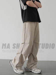 Casual Loose Mens Workwear Pants Autumn Fashion American High Street Paratrooper Sporty Trousers Folded Cuff Leisure Trousers