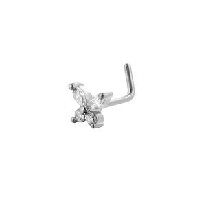 Nose Rings Stainless Steel L Shaped Nose Studs Butterfly Screw Nose Stud for Women Men Nose Piercing Jewelry