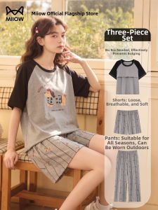 MiiOW | Cotton Cartoon Thin Underwired Nightwear Set Three-Piece