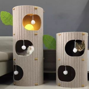 Durable Cat Scratching Board Double Layer Tree Hole Cat Climbing Frame Home Safe Hide House Four Season Non Shedding Cat Toy