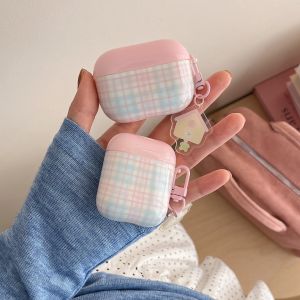 Pink Blue Yellow Grid Pattern Cute Little House Pendant Earphone Case Cover for AirPods 1 or 2 3 4 AirPods Pro 2 Pro 3
