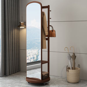 Meisda Solid Wood Full Body Mirror Home Use Clothes Hat Rack Rotatable Mobile Bedroom Living Room Storage Rack Simple Assembly