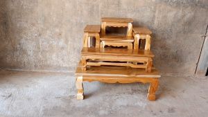 เคลือบหมู่บูชาไม้สัก ทั้งชูด 5 หน้า 4 หมู่ ที่ 1, 2, 3, 4 และ 5 รวม (เคลือบสีใสธรรมชาติ) ขนาด: กว้าง 34 ซม