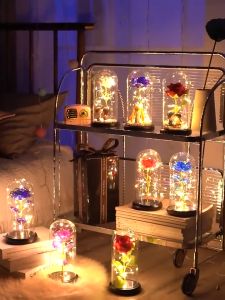 ดอกกู้เหลืองดอกไม้ พร้อมไฟ LED ในแก้วโดม ของขวัญ วันแม่วันวาเลน วาเลน ครบรอบ แต่งงาน บ้าน