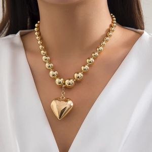 PuRui New Punk Removable Love Heart Pendant Necklace for Women Acrylic Beads String Choker Charm Clavicle Chain Jewelry Party