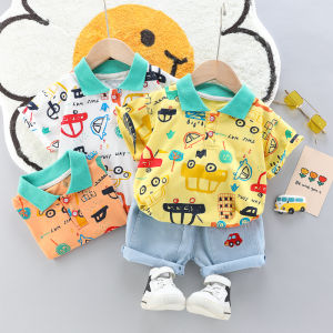Boys clothes sets printing vehicles baby clothing baju bayi lelaki baby cotton Top+shorts