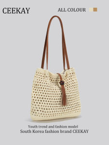 Ceekay Beach Travel Large Capacity Straw Woven Shoulder Tote Bag for Women 2025 New Style Original Design Polyester Youth Daily Match