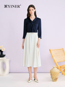 YINER | Summer New Fashion Elegance Ribbon V-neck Satin Acetate Blend Blouse