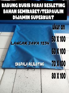 karung kurir pakai resleting dari bahan terpaulin/semi karet kualitas super kuat harga terjangkau