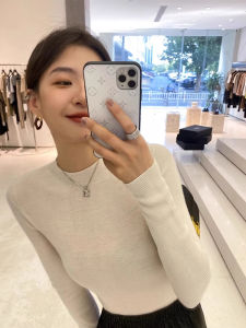 chaqi | Slim Fit Long Sleeve Knitted Top Womens Autumn Winter New Style Waist Cinched Thin Korean Version Simple Style Base Layer