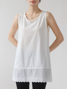 Womens Mid-Length Lace Hem Camisole Tank Top Inner Wear Base Layer Loose Butt Covering Floral Edge Sweatshirt