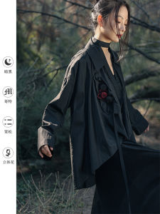 Black Flower Print Loose Fit Cardigan Womens Spring 2025 Square Collar Vintage Style Outerwear Casual Commute Fashion