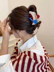 Jepit rambut desain dua sisi kancing kartun klip sedang warna kontras berongga jepit rambut anak anjing perempuan lucu aksesoris rambut serbaguna