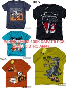 PAKET USAHA 100K DAPAT 5PCS KAOS DISTRO ANAK/KAOS POLOS TERMURAH/KAOS DINO USIA 1-12TAHUN