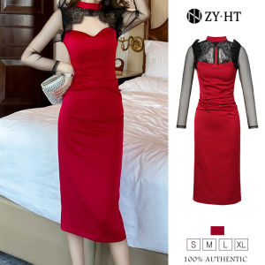 เดรสผู้หญิง ZY.HT EraVogue เดรสผู้หญิง เดรสสีแดง เดรสแขนยาว เดรสซาติน เดรสทำงาน เดรสไฮโซ เดรสออกงาน เดรสไปงานแต่ง เดรสเซ็กซี่ เดรสฝรั่งเศส