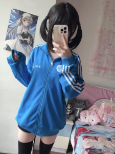 เสื้อแจ็คเก็ตฮู้ดคอตั้งมีซิปสำหรับผู้หญิง ทรงหลวม สไตล์ฤดูใบไม้ร่วง ลายทาง เสื้อคลุมกันหนาวแบบมีฮู้ด ผ้าผสมขนสัตว์