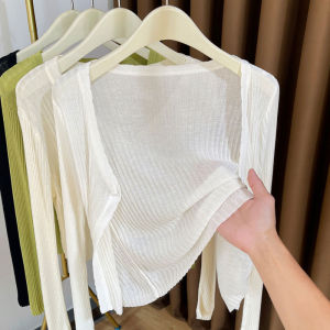 Áo Len Cardigan Dệt Kim Mỏng Bằng Lụa Băng Mùa Xuân Thu Cho Nữ Áo Khoác Ngoài Ngắn Chống Nắng Áo Sơ Mi Dây Cao Cấp Áo Khoác Ngoài Thường Ngày
