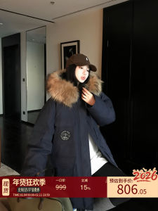 Thickened Winter down Jacket Womens Hooded Parka Coat Fur Collar Middle Length Quilted Warm Coat Vintage Straight Cut Style