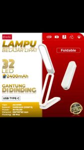AOKI Lampu belajar lipat pratis 2400mah daya tahan lama dual baterai Baca Meja Kerja