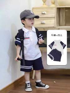 Quần áo bé trai Set bộ cộc tay phối kẻ cực xinh cho bé đi học đi chơi từ 8-26kg