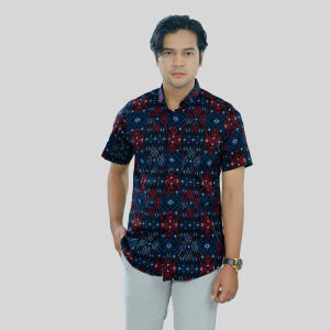 NFZ Kemeja Batik Pria Lengan Panjang Hitam Motif Salju 5932