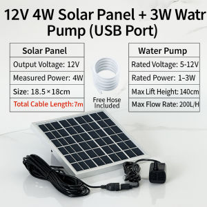 Solar USB Fountain Pump Kit-12V 4W Panel+3W Water Pump With 7.5M Cable For Fish Tank Pond Rockery Circulation