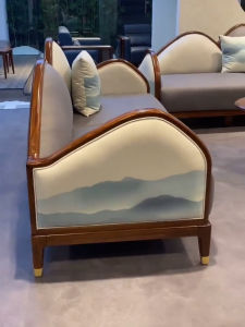 Modern Minimalist Black Walnut Leather Sofa Set Luxury Home Living Room Furniture Solid Wood Frame Hand-Painted Customizable