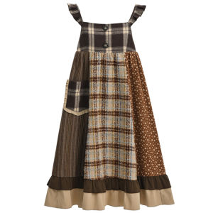 Retro Fairy Tale Plaid Patchwork Midi Dress Original Design Spring Autumn Womens Fashion Shoulder Strap Skirt by Sen Nv Tribu