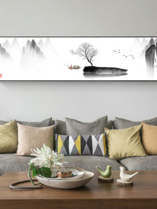 Modern Simplicity Chinese Style Boat Mountain Black And White Long Horizontal Living Room Bedroom Hotel Wall Art Decor