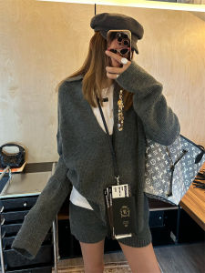 KKSTUDIO Áo Len Dệt Kim Cổ Chữ V Dài Tay Quần Ngắn Thường Ngày Cho Nữ Mùa Thu Phong Cách Hàn Quốc Thoải Mái Hai Mảnh