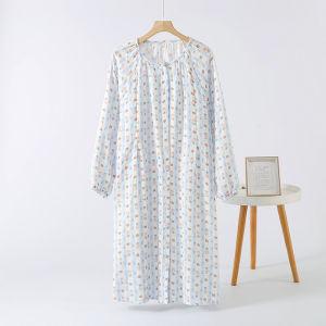 Pure ผ้าฝ้าย ชุดนอน ชุดราตรีคนท้องแขนยาว ระบายอากาศได้ดี การพยาบาลหลังคลอด ชุดราตรี ฤดูใบไม้ผลิ ฤดูใบไม้ร่วง Double Layer ฤดูร้อน Sleep เดรส