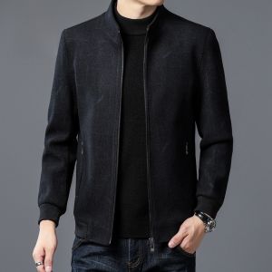 ROMON | Lormen Mens Casual Woolen Jacket Spring Autumn Winter New Style Dad Clothes Middle-Aged Stand Collar Zipper Sleeve Fashion