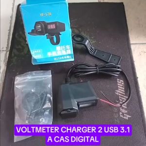 V190 VOLTMETER CAS CASAN HP DIGITAL 2 USB 3.1A STANG UNIVERSAL DUAL USB VOLT METER MOTORCYCLE VOLTME