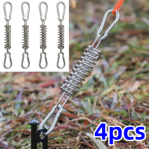2/4/6Pcs Camping Tent Wind Rope Spring Buckle Tent Tensioner Camping Deck Pegs with Carabiner Clips Awning Tightener Fixed Hook