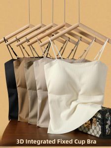 ZISU | Womens Integrated Vest Top 2025 New Style Inner Wear White With Chest Pad Beautiful Back Bra Summer Outdoor Wear Short Sleeve U-Neckline