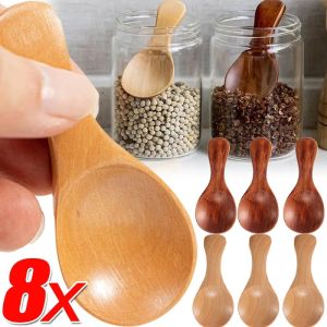8Pcs Mini Natural Wooden Spoons Scoop Tea Honey Coffee Condiment Salt Sugar Spoon Cooking Tools Household Kitchen Gadgets