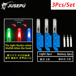 JUSEPU 3PCS New LED Fishing Rod Tip Light Night Fishing Bite Alarm Green Red Blue Clip-on With 3 CR425 Battery.
