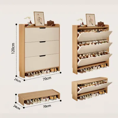 Solid Wood Ultra-thin Tilt Out Shoe Cabinet