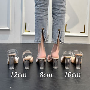 Transparent High Heels Womens Shoes Waterproof Platform Crystal Sandals Outdoor Wear Leather Straps Fashionable Summer Slippers