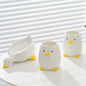 High-End Ceramic Soap Dish Cute Duck Design Draining Soap Plate Home Bathroom Storage Rack Japanese Style Cartoon Soap Box