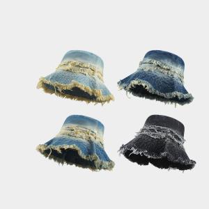 Vintage Denim Patchwork Bucket Hat Breathable Sun Hat with Distressed Hem for Men/Women (Beach Fishing Outdoor) 2025 New Retro