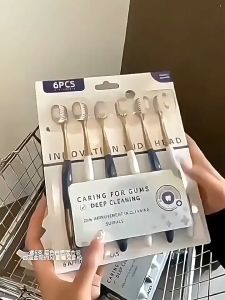 แปรงสีฟัน แปรงสีฟันขนนุ่ม แพ็ค 6 แปรงสีฟันคุณภาพดี ดีไซน์กันลื่น แปรงสีฟันคุณภาพสูง jd067